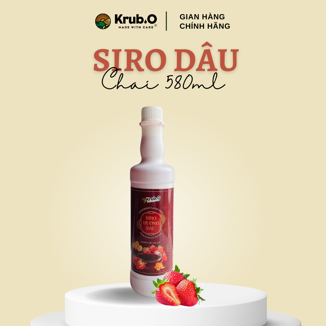 Siro Dâu nguyên chất Chai 650ml - Siro pha trà sữa, trà trái cây, đá xay - Krub.O tự hào dùng nông sản thuần Việt