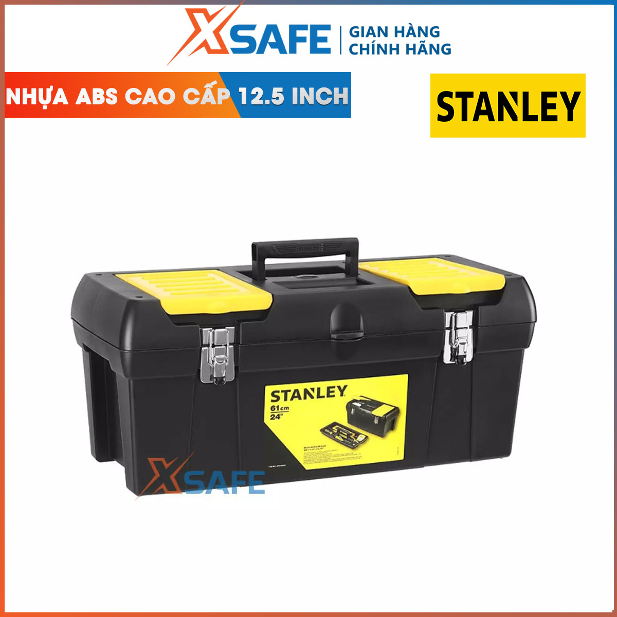Hộp dụng cụ khóa sắt stanley 1-92-064 125 inch hộp đựng dụng cụ stanley chất liệu nhựa có khóa sắt, hộp đựng mỏng nhẹ có tay xách –