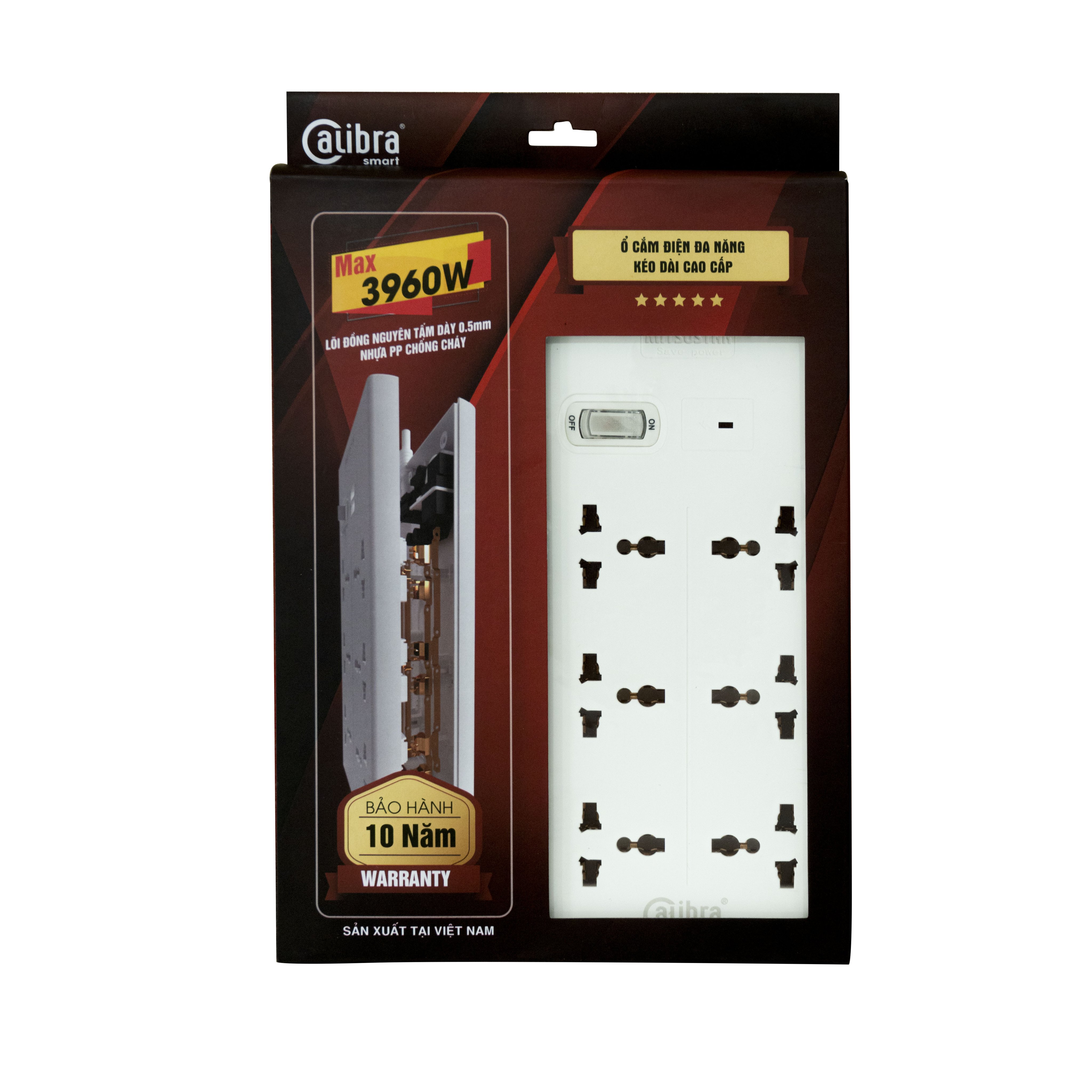 Ổ Cắm Điện An Toàn, Siêu Chịu Tải CALIBRA CSU-6K1A 6 Ổ - 1 Công Tắc - 4000W – Chính Hãng