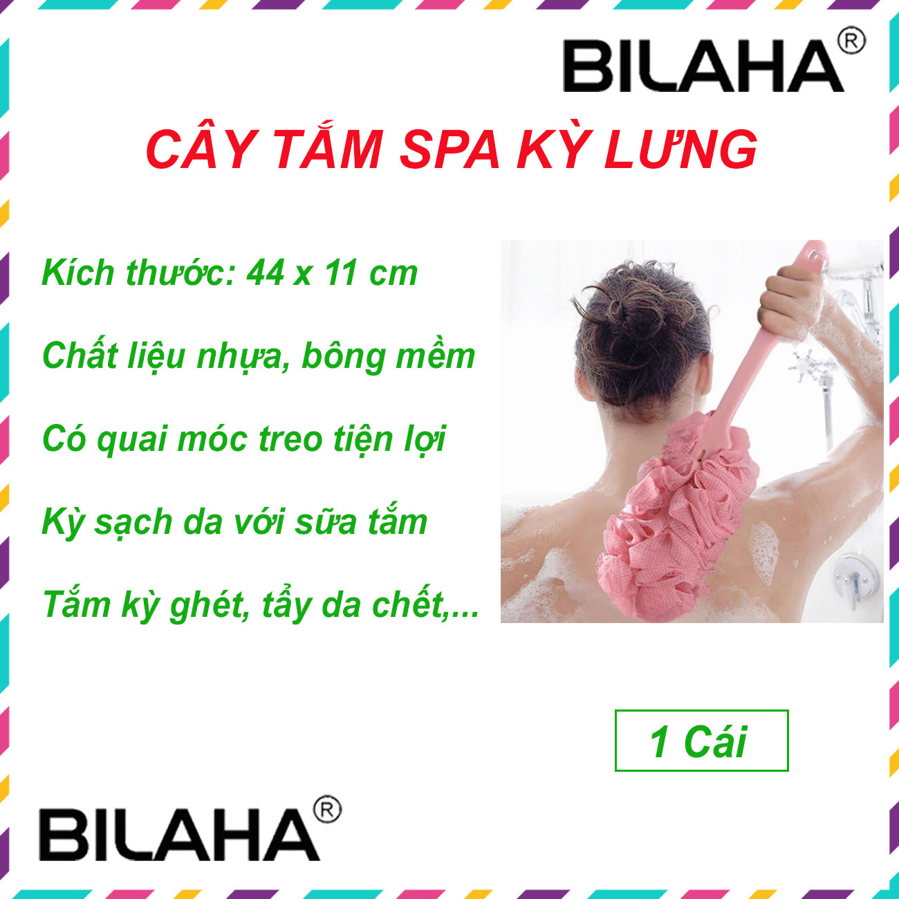 Cây Kỳ Lưng Bàn Chải Cọ Tắm Body Cán Nhựa Dài Dụng Cụ Chà Lông Tắm Lưng Toàn Thân Massage Cực Sạch