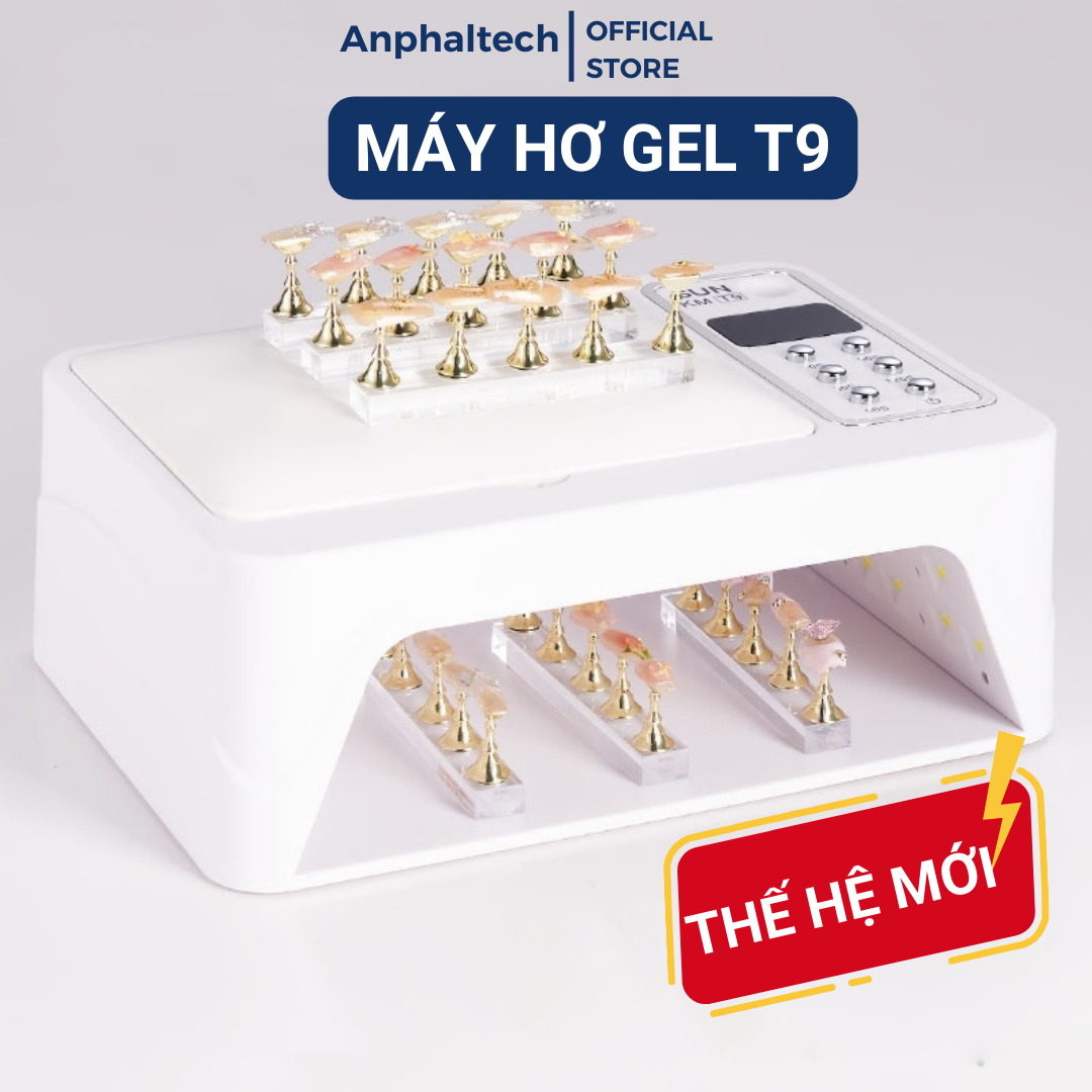 Máy hơ nail sun t9 chính hãng 78 bóng led/uv 96w, máy hơ gel, máy hơ móng tay, đèn hơ móng khoang rộng, có bệ tì tay