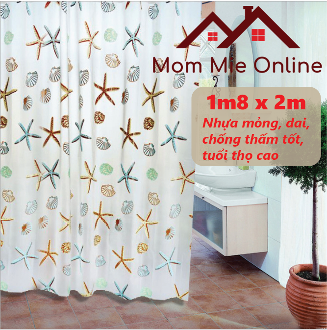 [HCM]Rèm nhà tắm nhựa PEVA dài 2m không thấm nước kèm vòng treo chất liệu PEVA không thấm nước (mỏng nhưng dẻo dai rất bền)