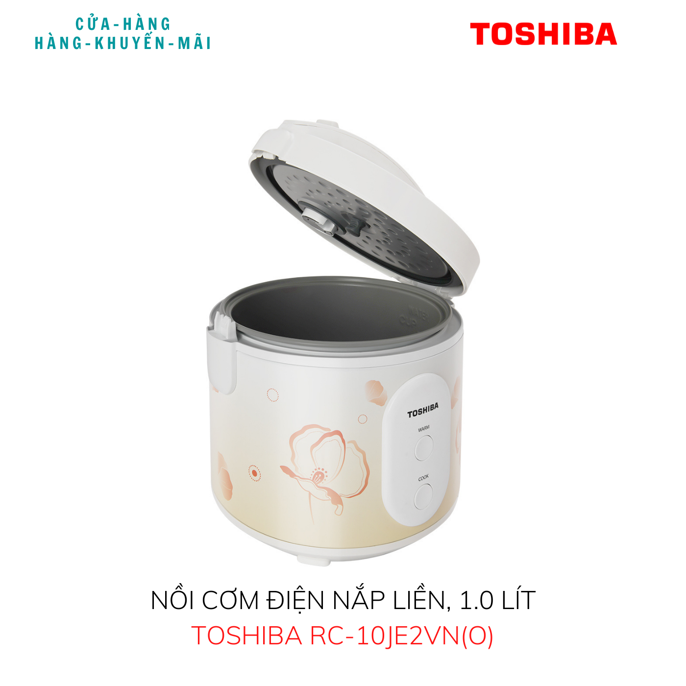 Nồi Cơm Điện Nắp Liền Toshiba RC-10JE2VN(O) 1.0 Lít / RC-18JE2VN(O) 1.8 Lít, 650W - Lòng Nồi Chống Dính, Nấu Nhanh - Giữ Nhiệt 6 Giờ - Hàng Chính Hãng
