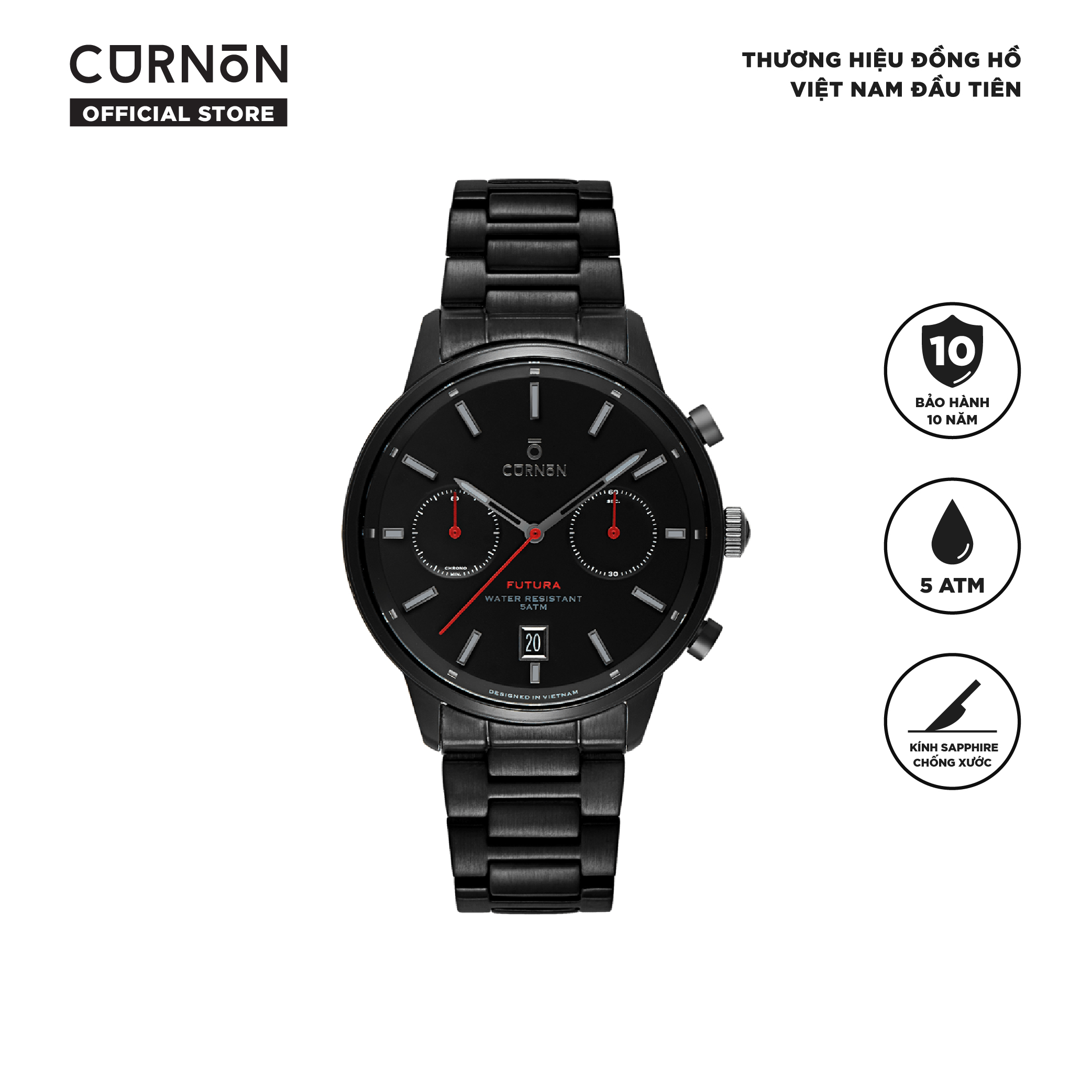 Đồng hồ nam Chronograph Curnon Futura Hadar dây thép cao cấp - Thiết kế thể thao, thời trang - Tính năng bấm giờ - Kính Sapphire, chống nước 5ATM - Hàng chính hãng