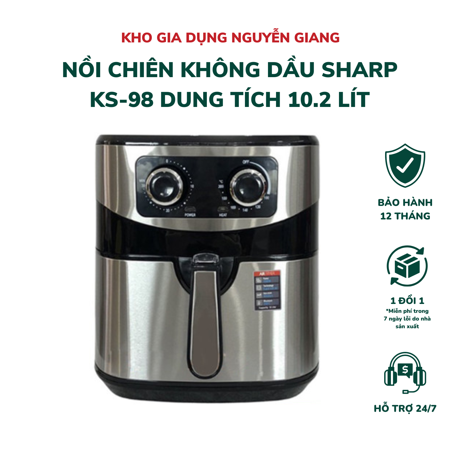 Nồi chiên không dầu sharp ks-98 dung tích 10,2 lít, nồi chiên giúp giảm 80% lượng dầu mỡ - kho gia dụng nguyễn giang.