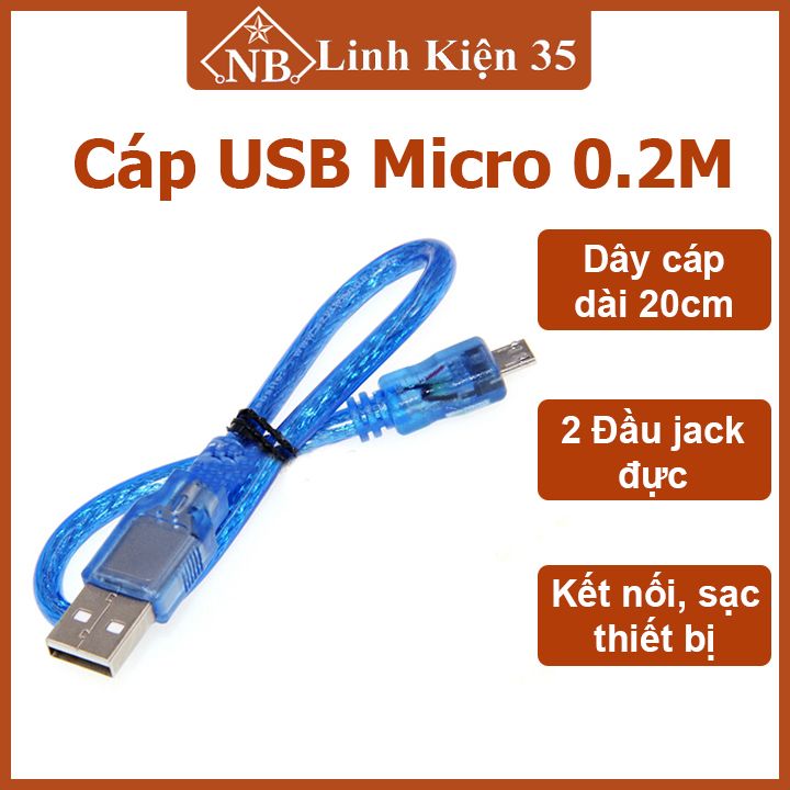 Dây cáp Micro USB 0.2m kết nối, sạc thiết bị tiện lợi