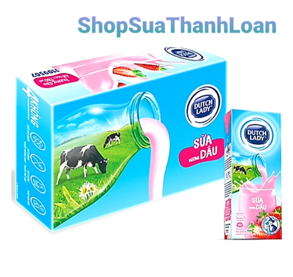 Thùng 48 hộp sữa tiệt trùng cô gái hà lan hương dâu 180ml.