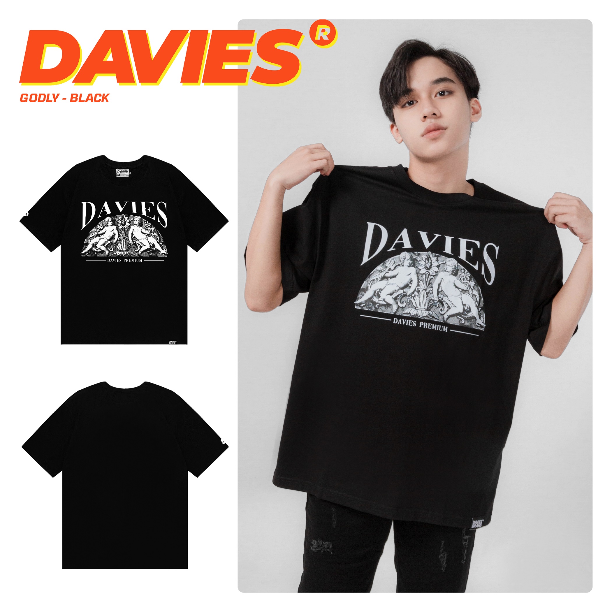 Áo thun nam nữ tay lỡ form rộng màu đen - Áo phông local brand DAVIES Godly Tee