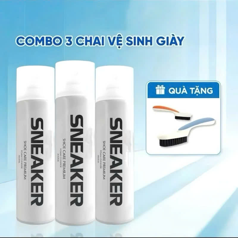 [ Tặng 1 Bàn Chải Giày ] Combo 3 Chai Xịt Tạo Bọt Vệ Sinh Giày Sneaker, Bình Xịt Tuyết Làm Sạch Trắng Giày Dép, Túi Xách