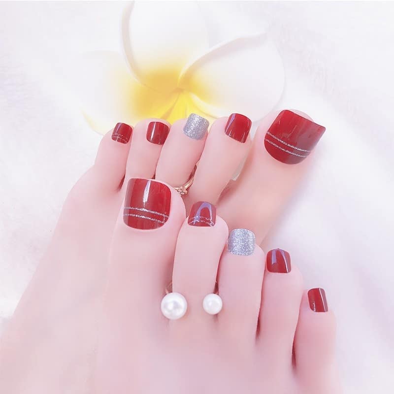 Hộp 24 Móng chân giả , nail giả , móng giả C48 (kèm keo dán)