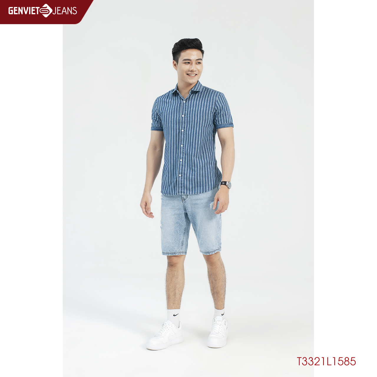 Áo sơmi nam thô kẻ sọc t3321l1585 genviet