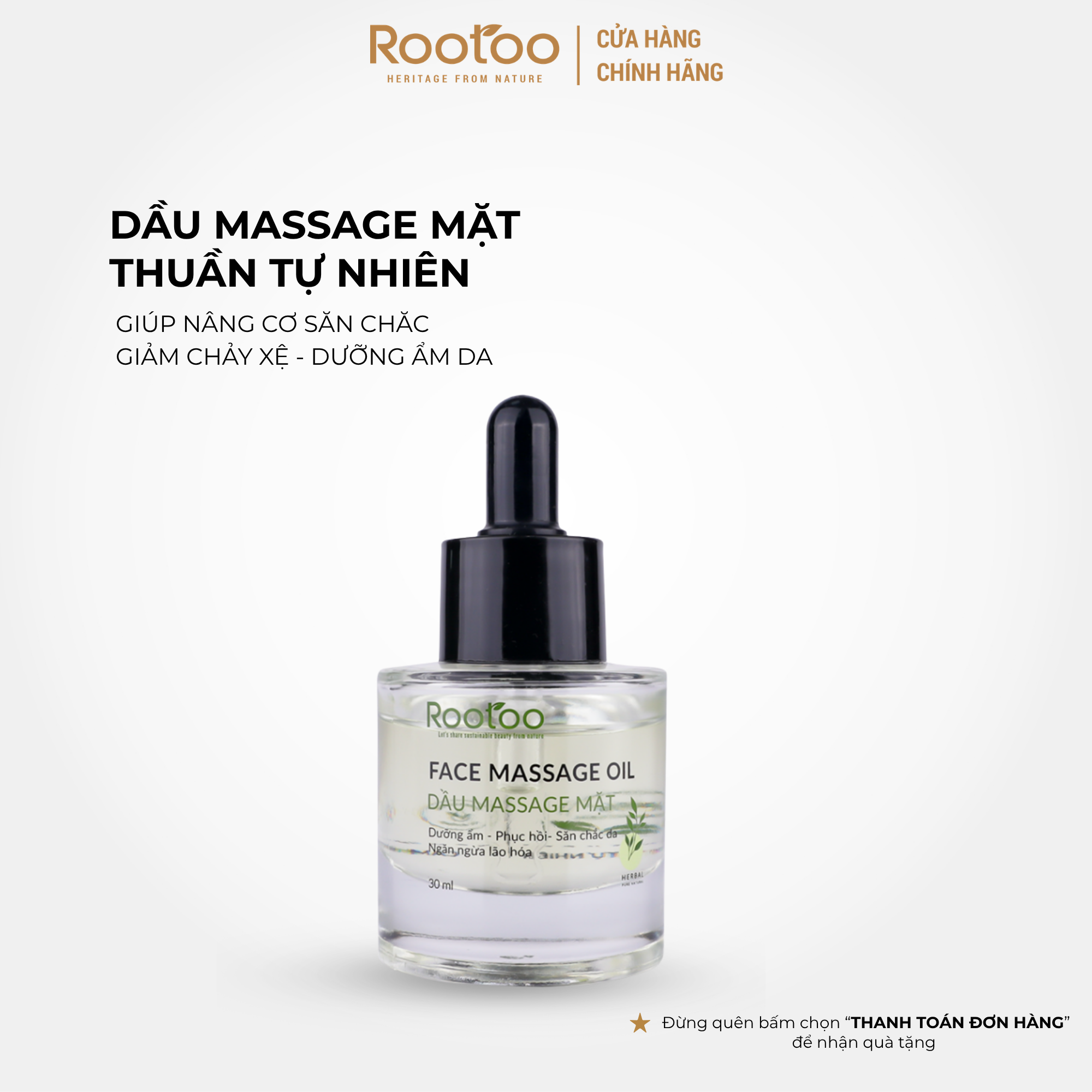 Dầu Massage Mặt Rootoo Thuần Tự Nhiên Phục Hồi Nâng Cơ Săn Chắc, Giảm Chảy Xệ, Dưỡng Ẩm Da (30ml)