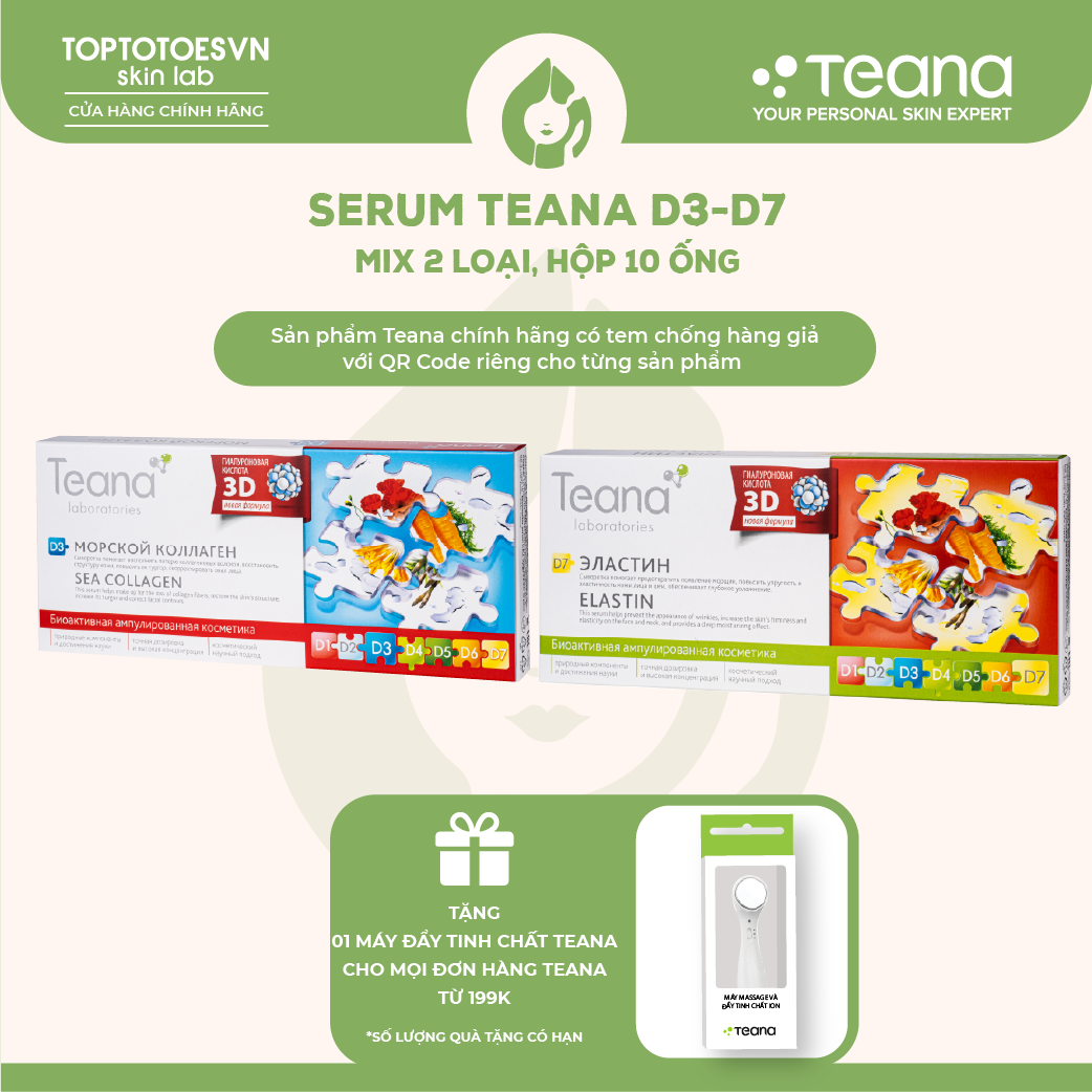 Serum Teana D3 Sea Collagen & D7 Elastin phục hồi làn da tổn thương, mất cấu trúc, nhăn, chảy xệ, cho da căng láng