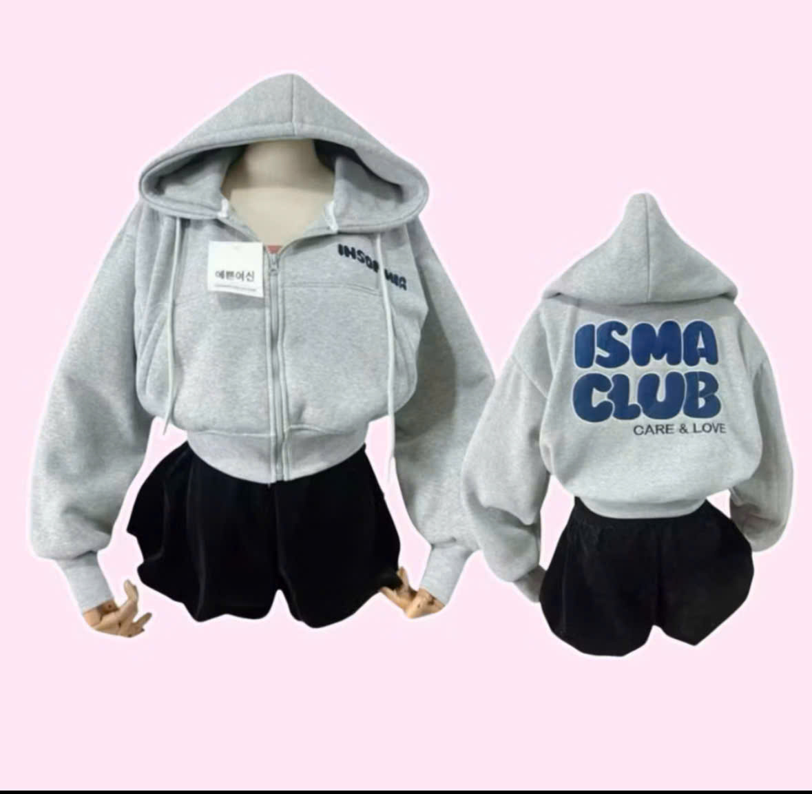 Áo Khoác Nỉ Dệt Phối logo ISMA CLUB Mới Về Form Lửng cổ cao Nữ áo khoác bo lưng Chun co giãn thoải mái 4 túi