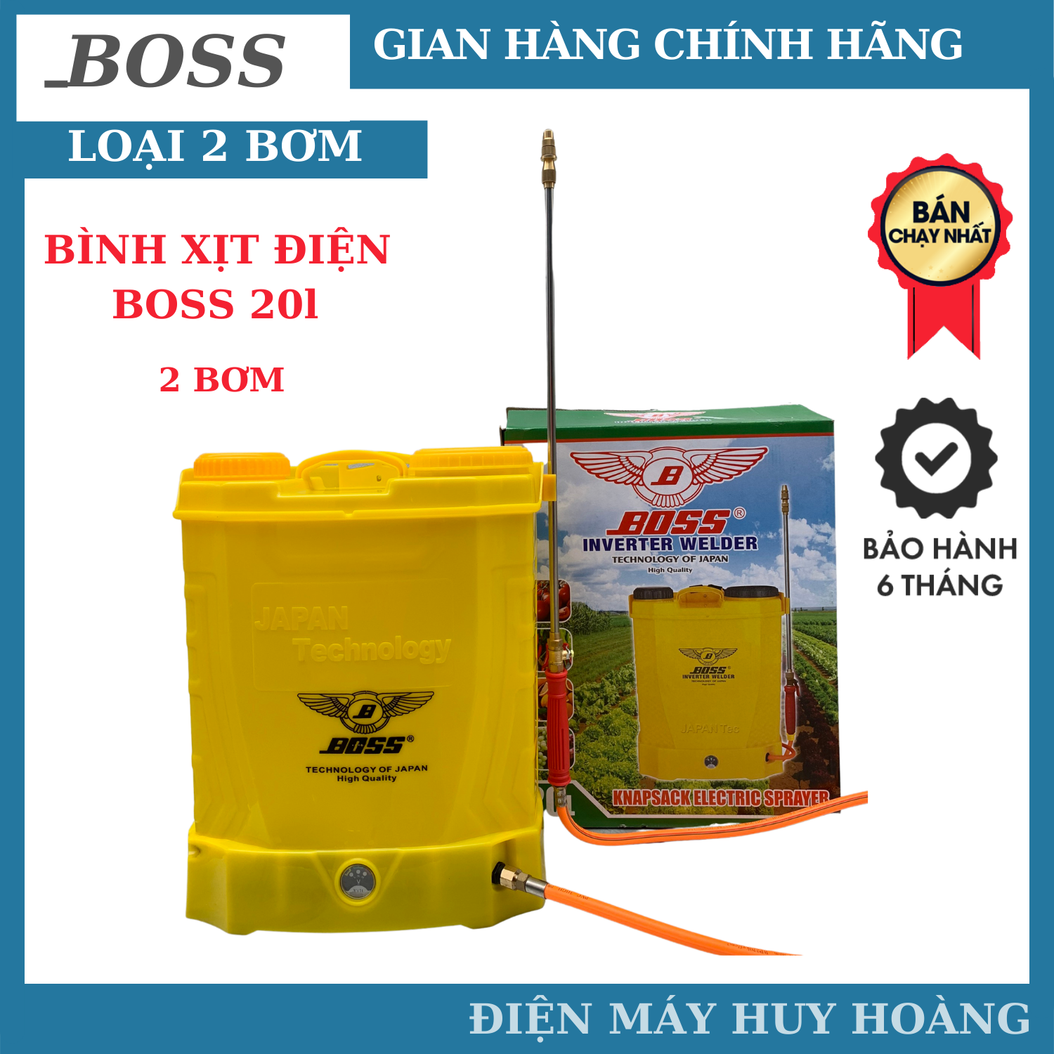 Bình xịt điện BOSS NHẬT 20l - Bảo hành 6 tháng, bình xịt dung dịch kháng khuẩn, bảo vệ môi trường