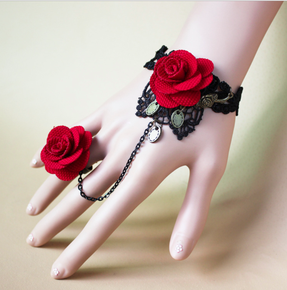 Vòng tay choker 2 bông hồng đỏ phá cách