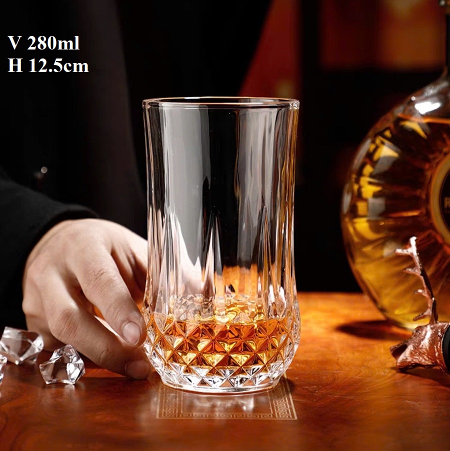 Ly thủy tinh cao cấp 280ml, cốc thủy tinh kiểu kim cương pha lê uống rượu Pháp, cốc uống whisky, Ly uống rượu vang sâm panh, Ly uống whisky sang trọng, wine glass