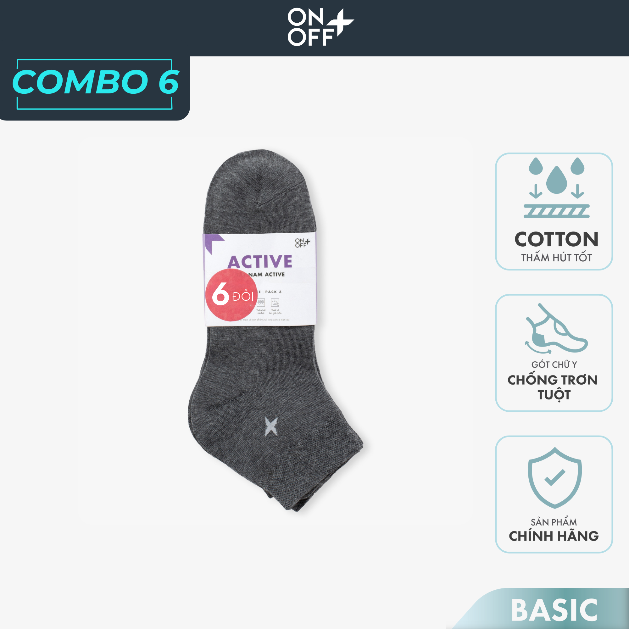 Combo 6 đôi tất nam cotton mỏng mùa hè ONOFF bacis thoáng mát thấm hút mồ hôi - 18AE24A003