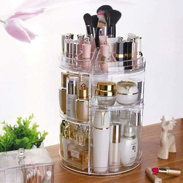 Khay đựng mỹ phẩm xoay 360 nhiều ngăn đựng, dễ lắp đặt và di chuyển - Kệ đựng mỹ phẩm, đồ trang điểm cá nhân để bàn, cho không gian phòng ngủ, bàn trang điểm gọn gàng, ngăn nắp, chất nhựa meca dày đẹp, trong suốt, bền mãi với thời gian