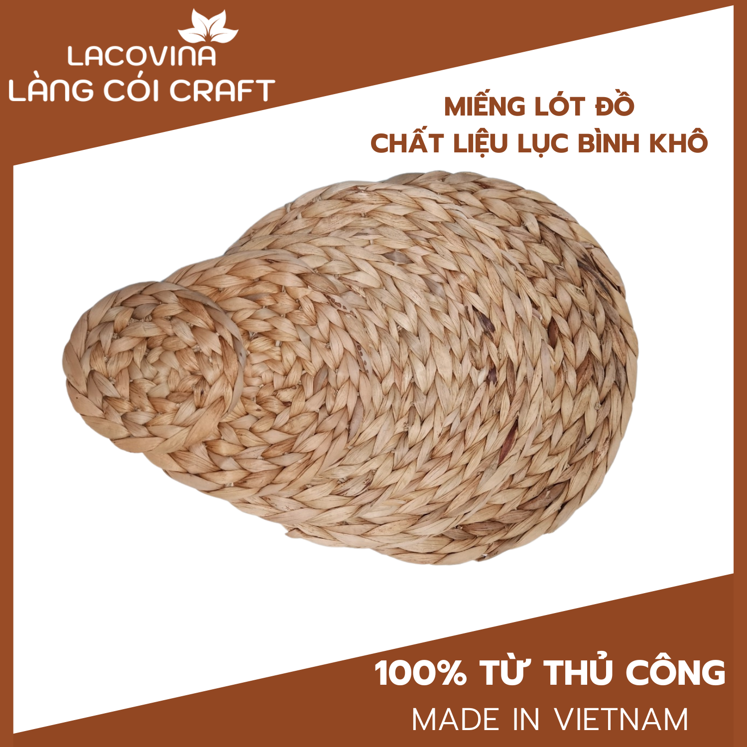Lót lục bình Làng Cói Craft dùng lót cốc, lót bát, lót nồi cỡ 30cm