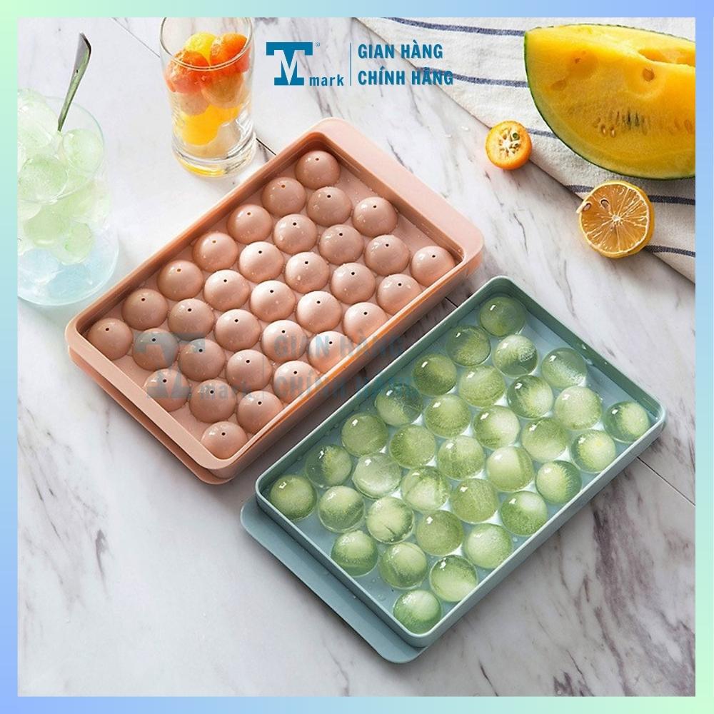 Khay đá tròn tủ lạnh 33 viên khuôn làm đá có nắp đậy thông minh hình bi Tmark