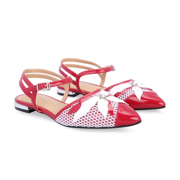 Giày búp bê mũi nhọn dây quai cổ chân Girlie S20004-Đỏ