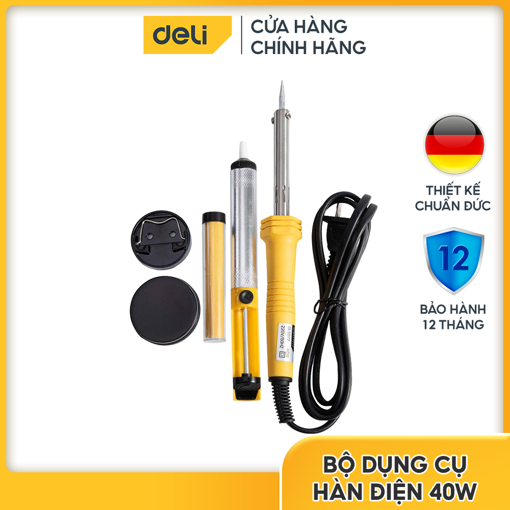 Bộ mỏ hàn chì - thiếc 40w 220v- fullbox 7 chi tiết - bảo hành 12t - nhập khẩu deli dl5072