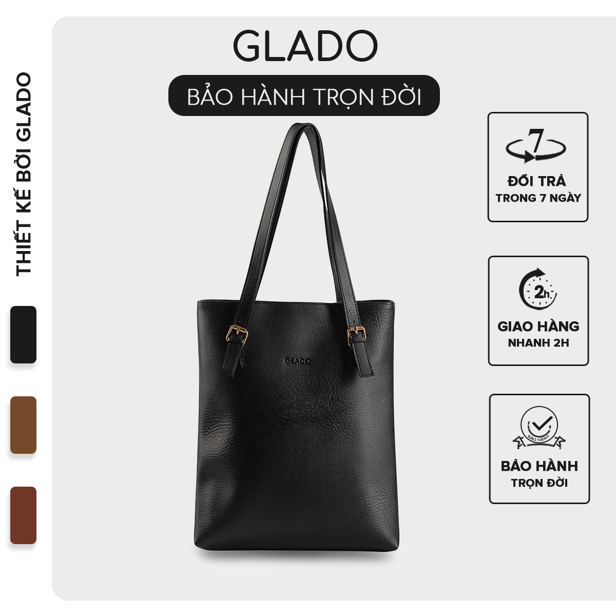 Túi xách nữ thời trang Glado màu đen - TG004