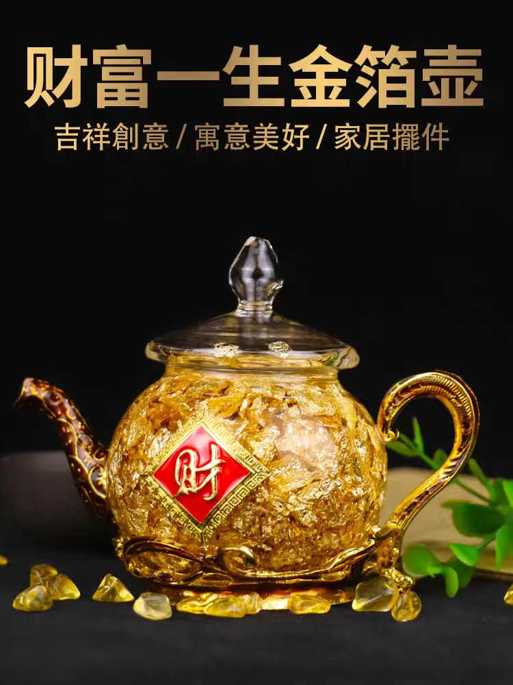 Ấm trà vàng lá, trái thơm vàng lá, cục vàng lá phật giáo tuệ quang