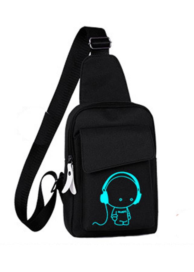 Túi đeo chéo dạ quang phát sáng hình cậu bé nghe nhạc ngỗ nghĩnh, tặng kèm khóa số chống trộm & ví mắt dạ quang Cực Cool - T63