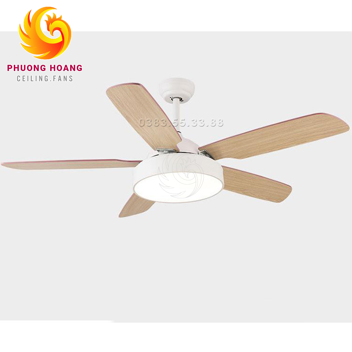 Quạt trần trang trí 05 cánh gỗ đèn LED 3 màu điều khiển từ xa QAT010