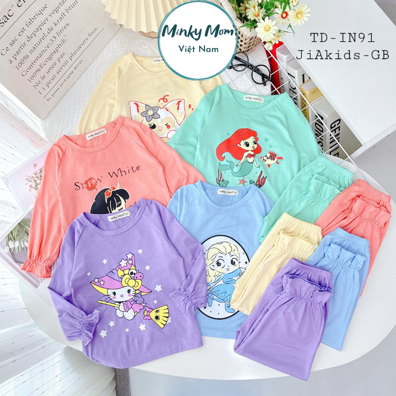 Bộ Quần Áo Trẻ Em Dài Tay Minky Mom Vải Thun Lạnh Thiết Kế Thân Áo Cổ Tròn In Hình Hoạt Hình Quần Bo Gấu Cho Bé 0-8 Tuổi TD-IN91