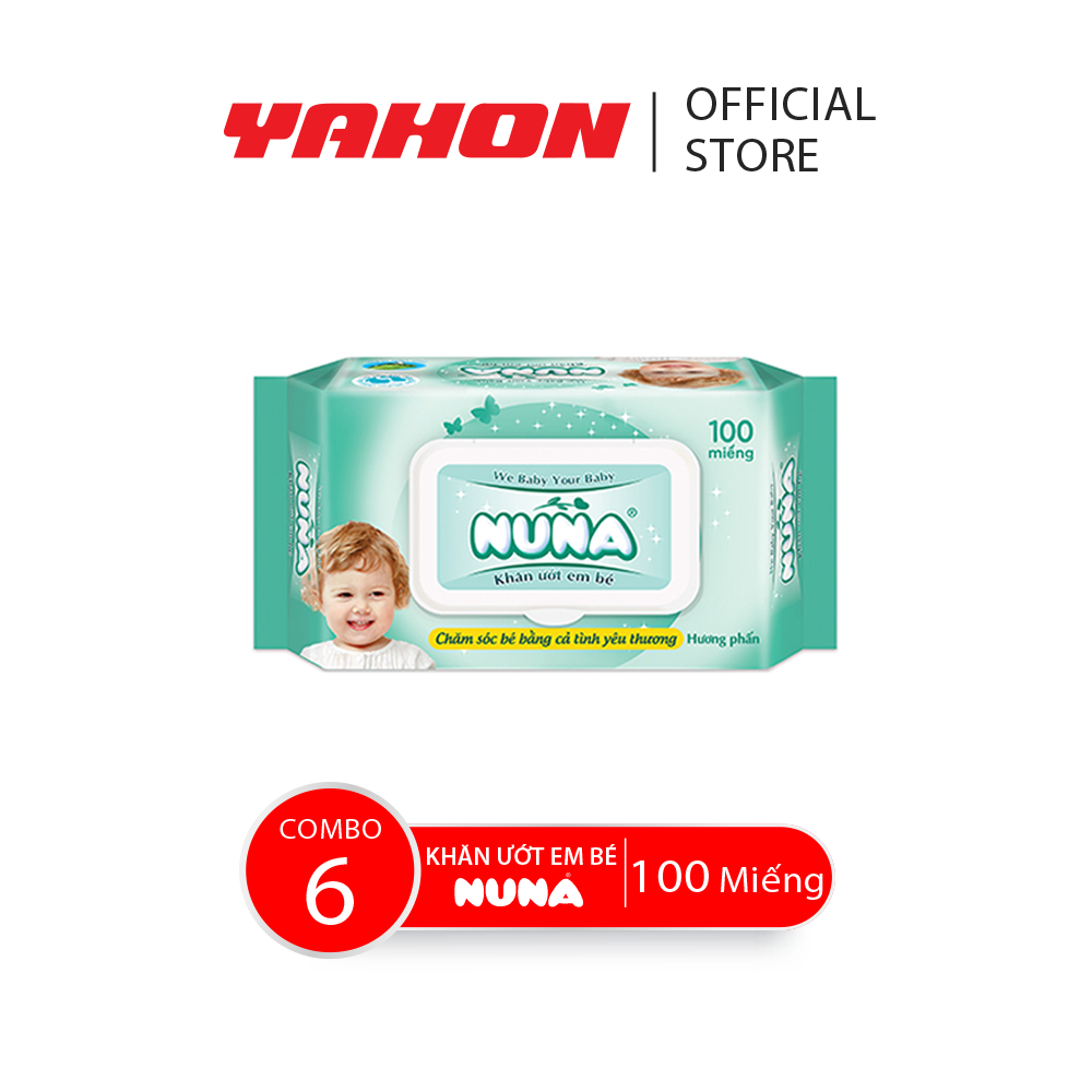 Combo 6 bao khăn ướt em bé nuna hương phấn, 100 miếng/bao