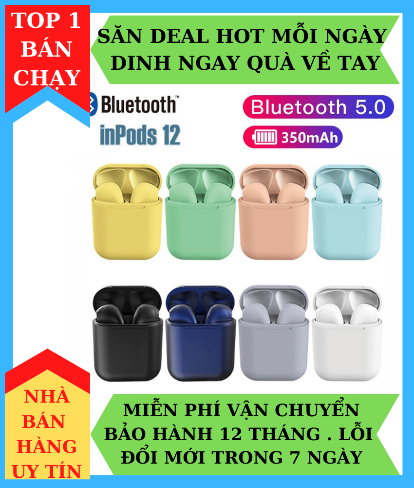 Tai nghe bluetooth i12 TWS - Bluetooth 5.0, Nút cảm ứng, Tai nghe không dây, Tai nghe nhét tai, Tai nghe nhét tai không dây, Tai nghe bluetooth - Tai nghe bluetooth, Tai nghe - HÀNG CAO CẤP LOẠI 1 2020