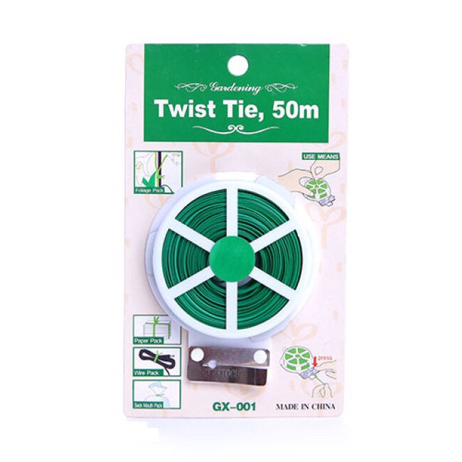Cuộn dây buộc đồ đa năng Twist Tie GX-001, 50m (Dây nhựa, lõi kẽm), Dây buộc hoa lan, cây dây leo