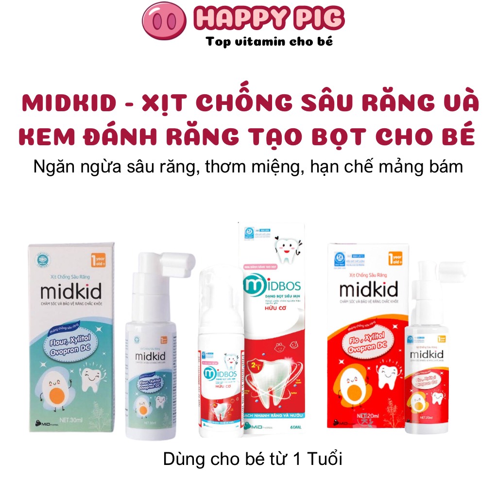 Kem đánh răng dạng xịt chống sâu răng Midkid, Bảo Vệ Răng Chắc Khỏe Cho Bé Từ 1 Tuổi