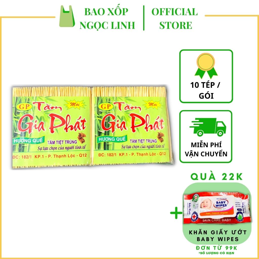 [FREESHIP+Quà 22k]Tăm Xỉa Răng Gia Phát Hương Quế Cao Cấp, Bao Xốp Ngọc Linh A19, tăm tre tiệt trùng 1 lốc 10 gói, 2 đầu nhọn phù hợp gia đình, nhà hàng, hàng cao cấp Việt nam