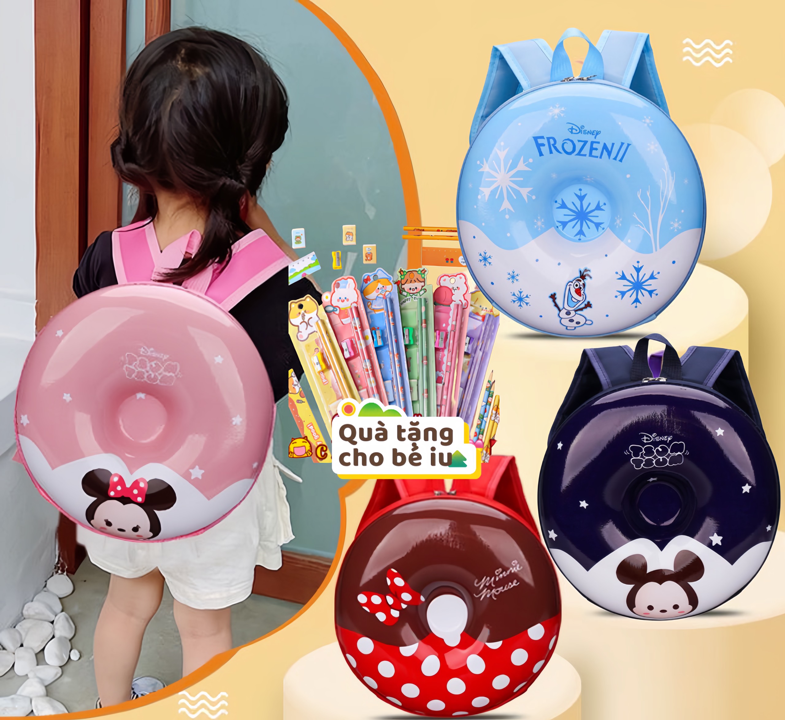 Balo Mẫu Giáo Balo hoạt hình Disney cho bé học mầm non Balo Donuts cho bé trai bé gái đi học hot 2023