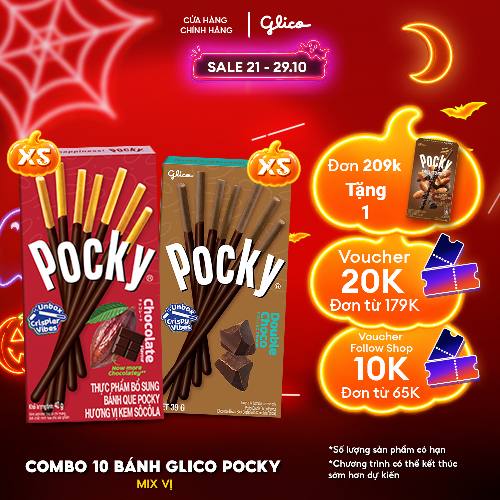 Combo 10 Hộp Happy Set C Bánh Que Phủ Kem Glico Pocky 5 Chocolate- 5 Double Choco