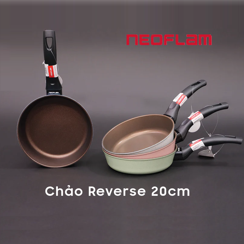 Chảo chiên chống dính bếp từ Neoflam Reverse 20cm, thân chảo hợp kim nhôm, phủ chống dính Silkware của hãng Daikin-Nhật Bản.