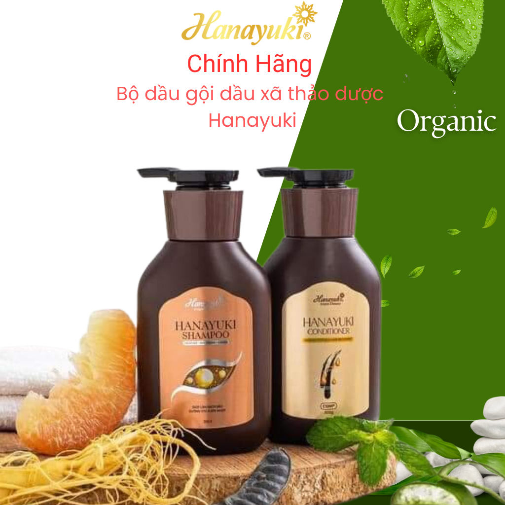 Bộ dầu gội & dầu xả thảo dược ngăn ngừa rụng tóc kích thích mọc tóc hanayuki chính hãng