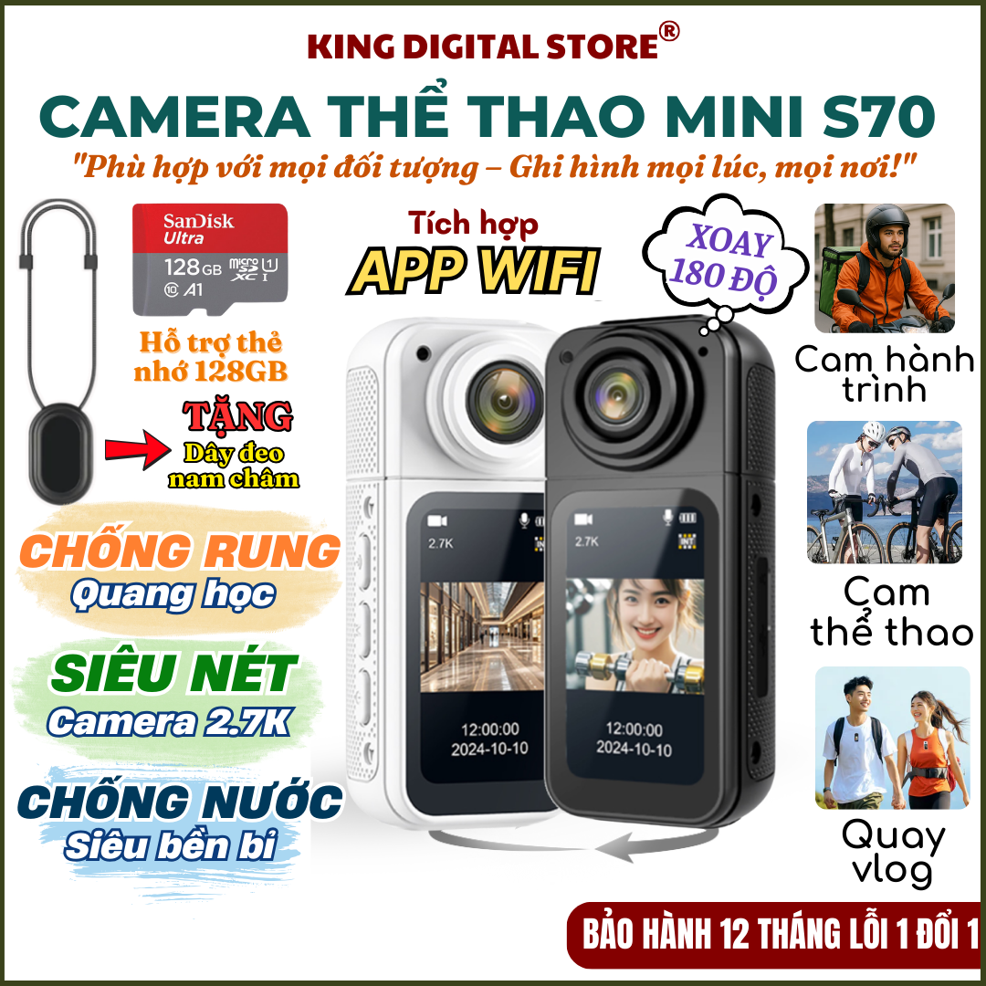 Camera gopro 4K HD Pocket 2 Pro - Máy quay phim mini - Camera hành trình quay video, chụp ảnh sắc nét, chống nước tới độ sâu 30m, xoay 270 độ máy quay youtube 4K