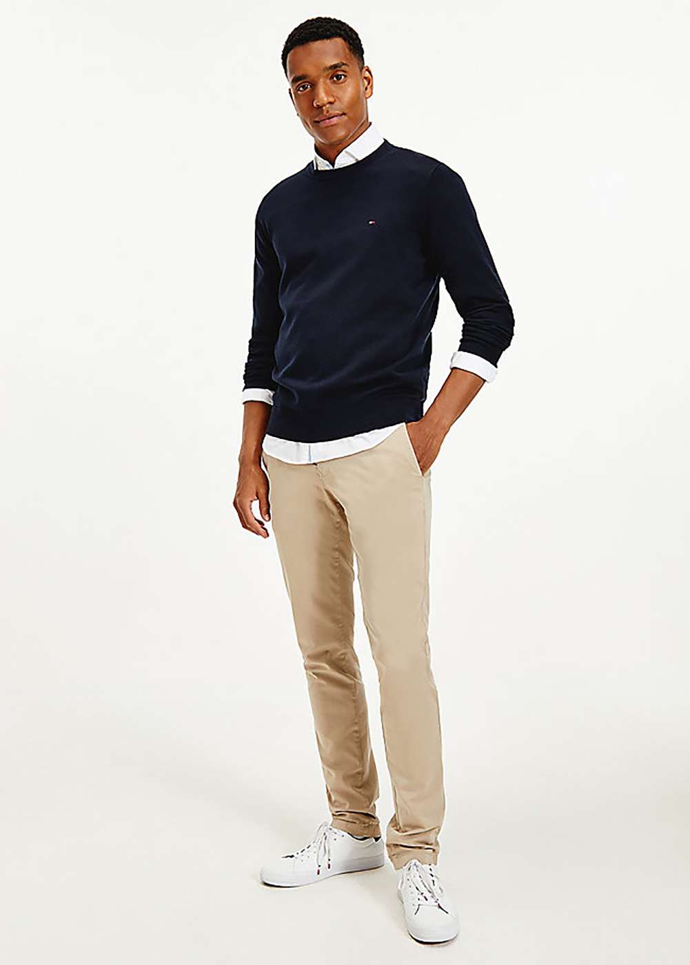Tommy hilfiger - áo sweater nam tay dài core cotton-silk cneck mw0mw04978403