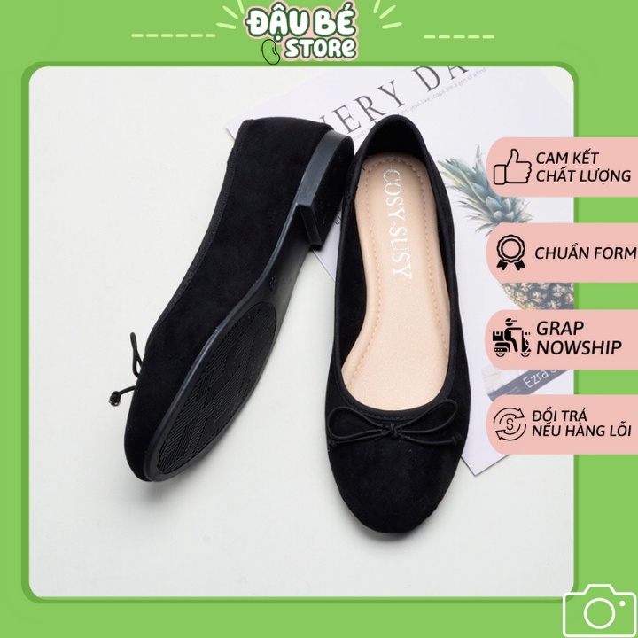 [Nhập mã LAZADASALEHE60K giảm 60k/300k] Giày Búp Bê Nữ Đế Bằng Mũi Tròn Dây Nơ Đen Trơn Siêu Xinh - Giày Đế Bệt Nhung Bít Mũi Phong Cách Đơn Giản - Daube - G010