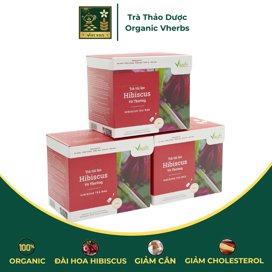 Combo 3 hộp trà hibiscus vô thường vherbs: tốt cho hệ tim mạch, giúp giảm cân - 3 hộp