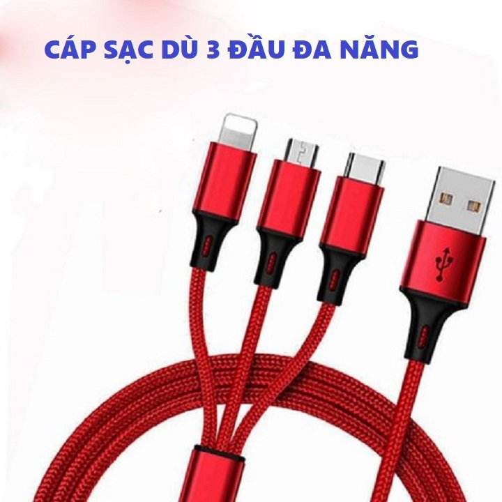 Cáp sạc đa năng 3 đầu lightning, type-c, micro usb