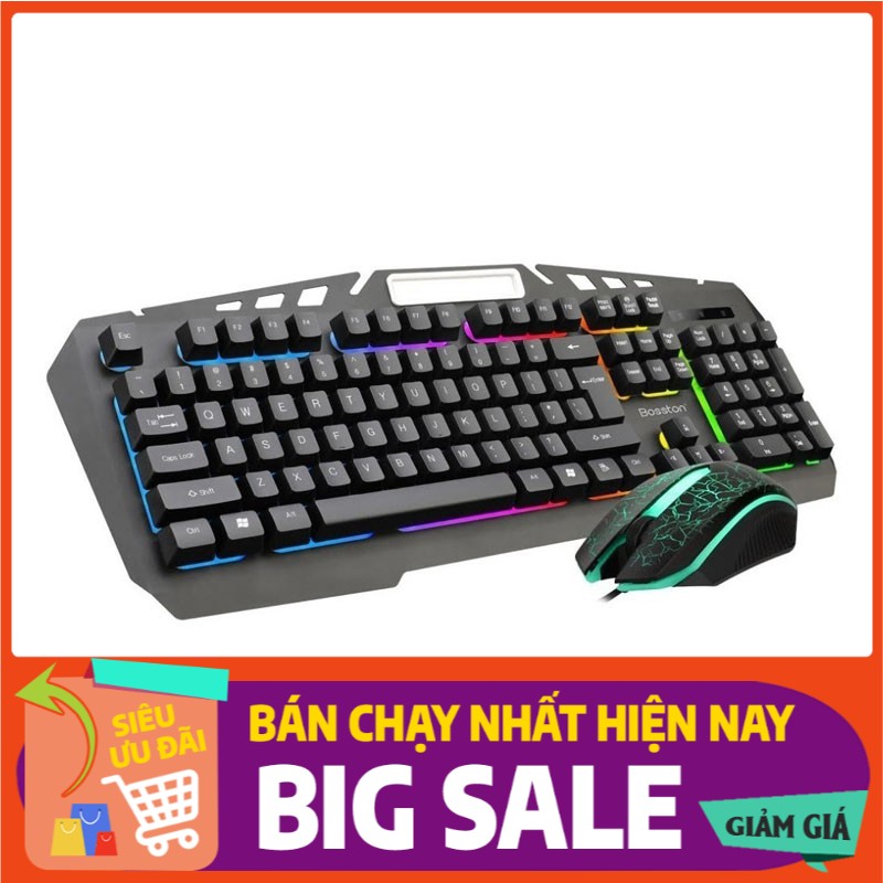Bộ Bàn phím giả cơ và chuột game Bosston 8350 phím cao chống nước, bấm cực êm, đèn led