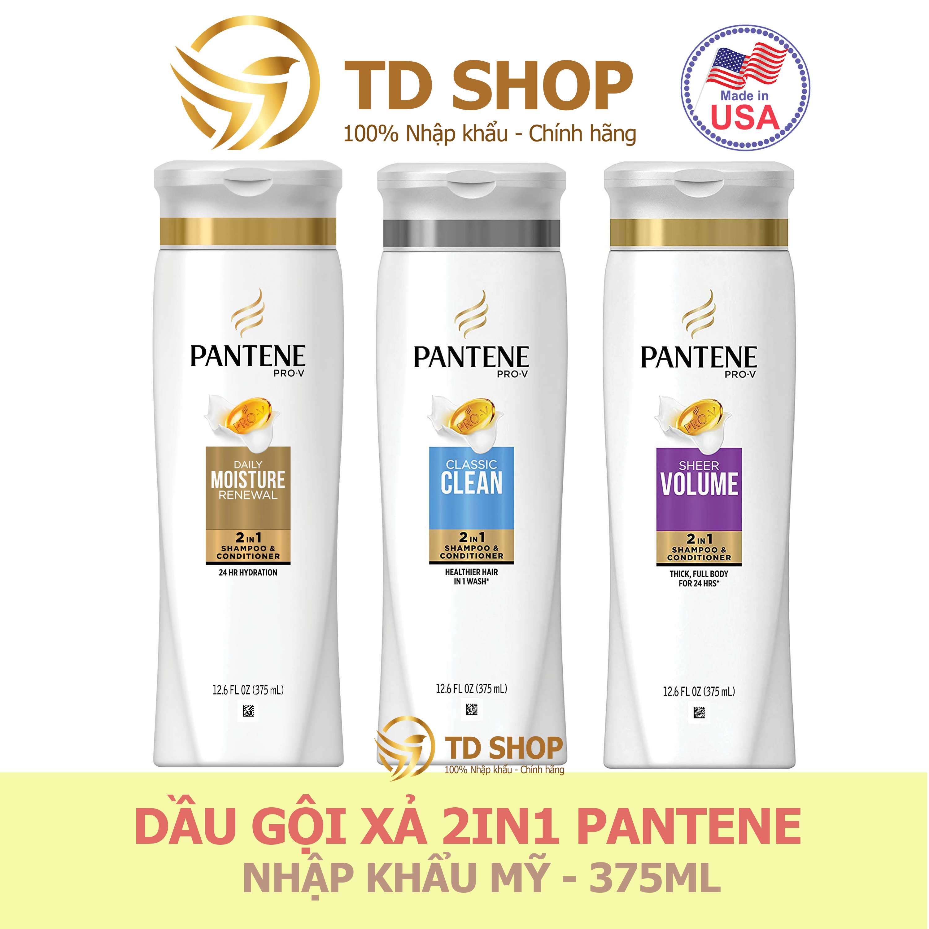 Dầu gội và xả pantene 2in1 375ml classic clean i sheer volume i moisture renewal- td shop
