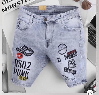 Quần short jean co dãn phối chữ in thêu cao cấp