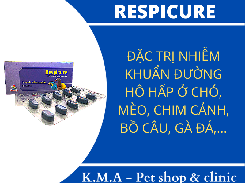 01 VỈ 10 VIÊN RESPICURE - GIẢI QUYẾT NHIỄM KHUẨN ĐƯỜNG HÔ HẤP TRÊN CHÓ, MÈO, CHIM CẢNH, BỒ CÂU, GÀ ĐÁ
